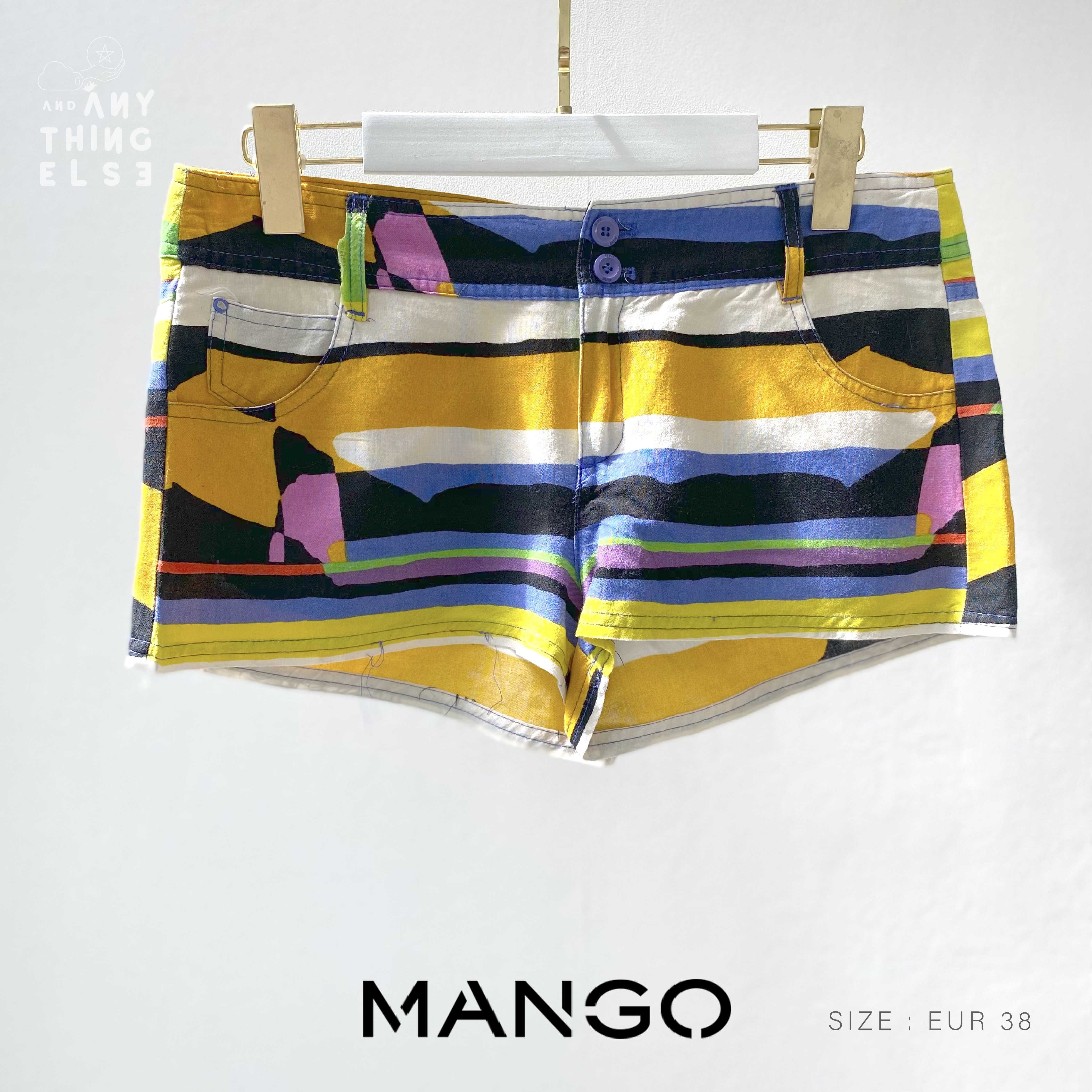 [USED] MNG Casual กางเกงผ้าขาสั้น ลาย deco (size EUR 38 / เอวต่ำ 29)