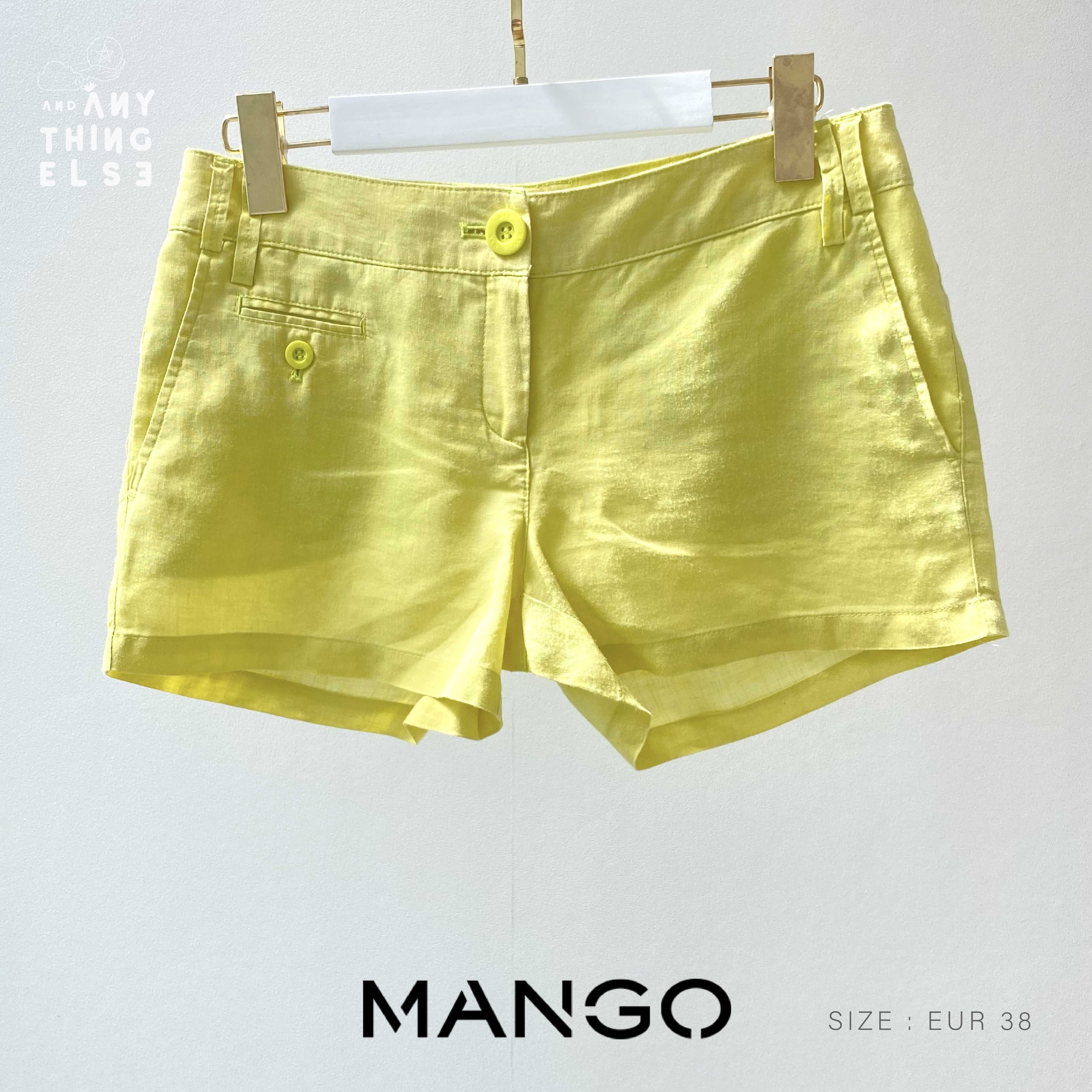 [USED] MNG BASICS กางเกงผ้าลินินขาสั้น สีเหลืองมะนาว (size EUR 38 / เอวต่ำ 29)