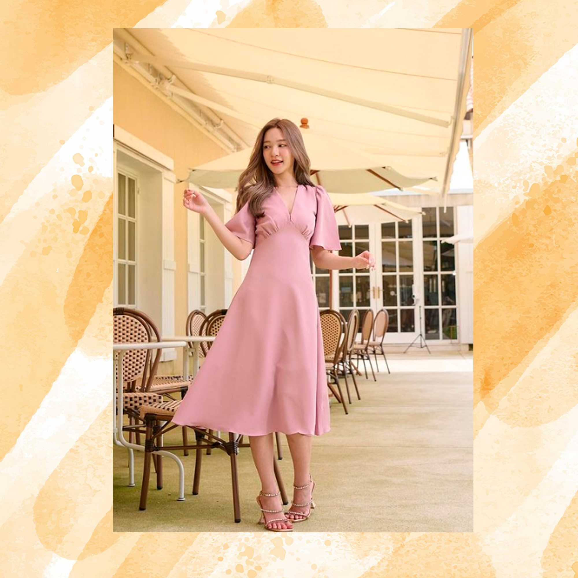 Rose Dress สีชมพูกลีบบัว Size SM XL  Firrr Official