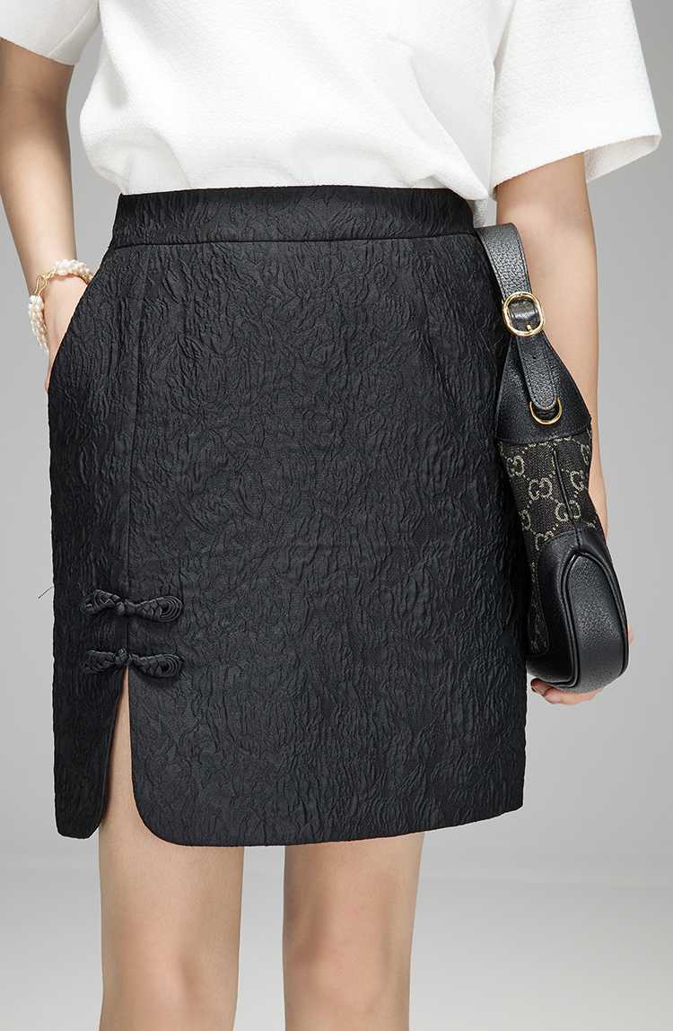 Meiyang MEIYANG [spot] wabi-sabi girl skirt new Chinese style buckle texture high waist A-line skirt