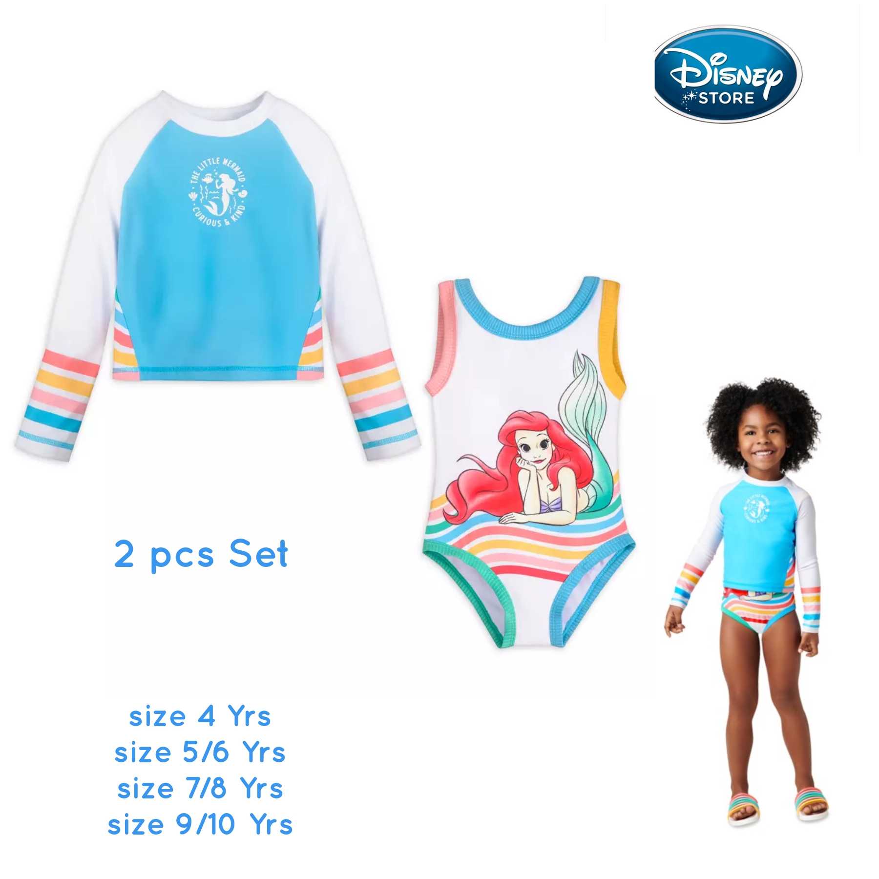 Disney Store The Little Mermaid Swimsuit and Rash Guard Set