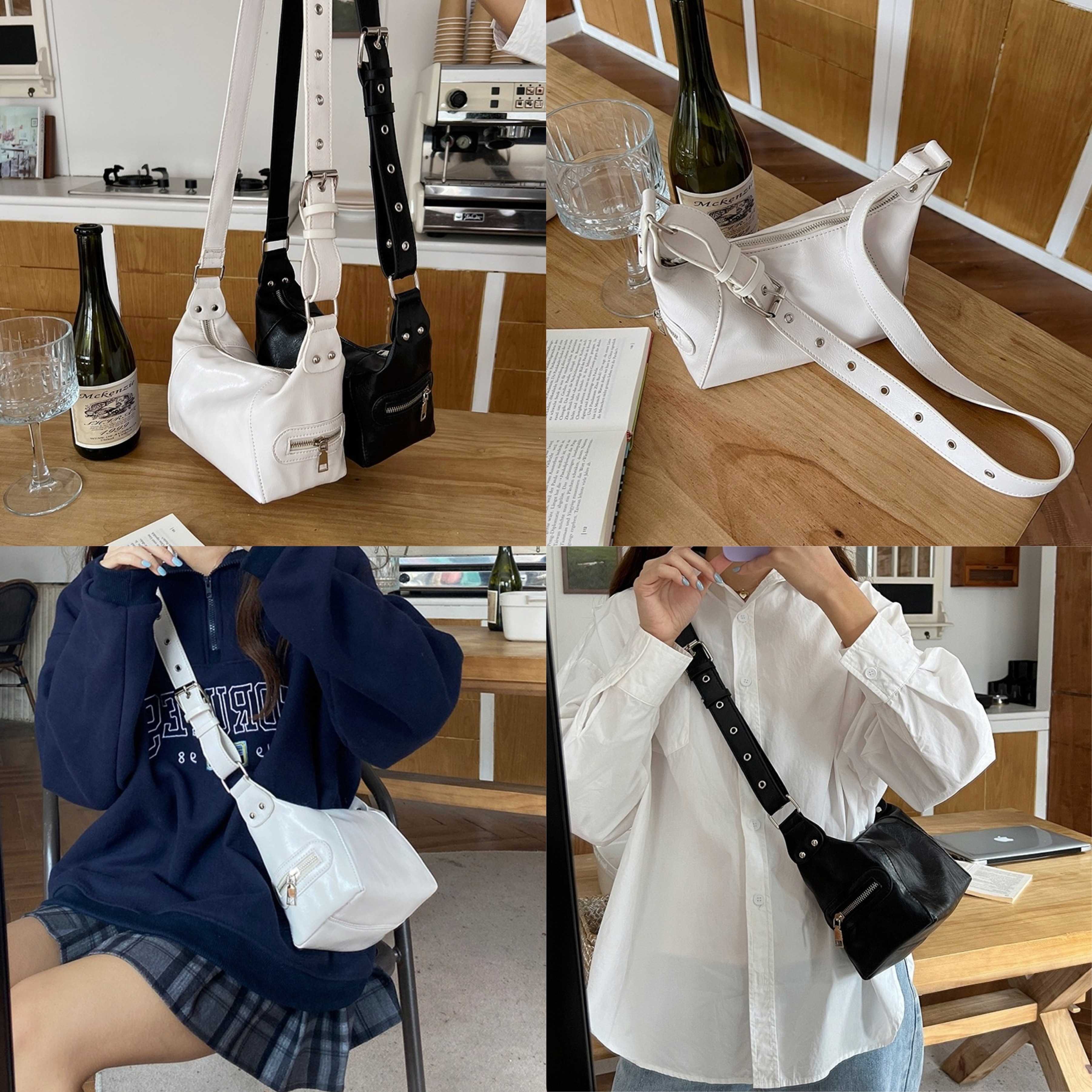 [PRE-ORDER] กระเป๋าหนัง Premium สีขาว/ดำ ดีต่อใจ สายปรับความยาว+สะพายข้างได้ | QB040