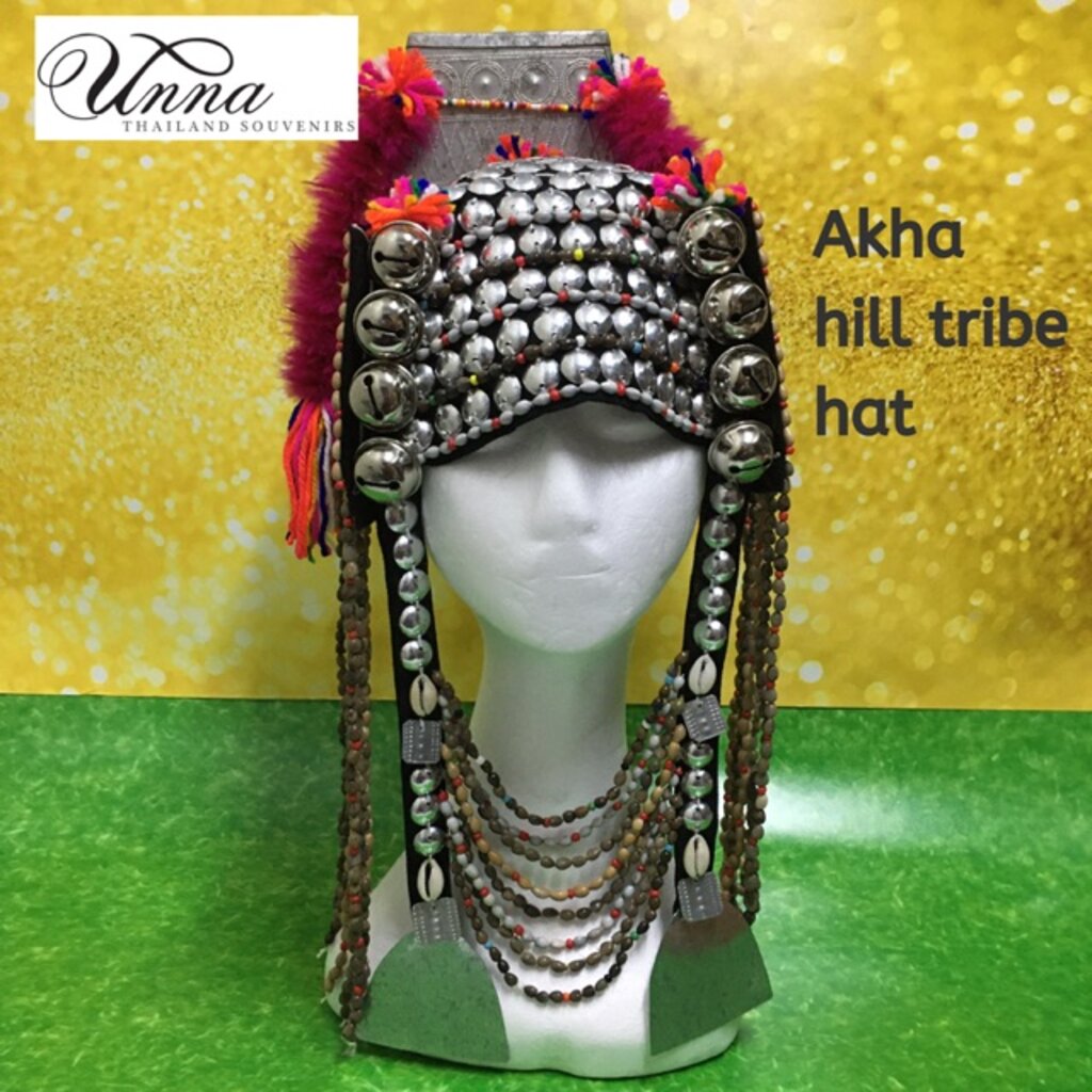 Akha hill tribe hat หมวกชาวเขา เผ่าอาข่า ทรงสูง เป็นโลหะดุนลายดั้งเดิม อัตลักษณ์อาข่า