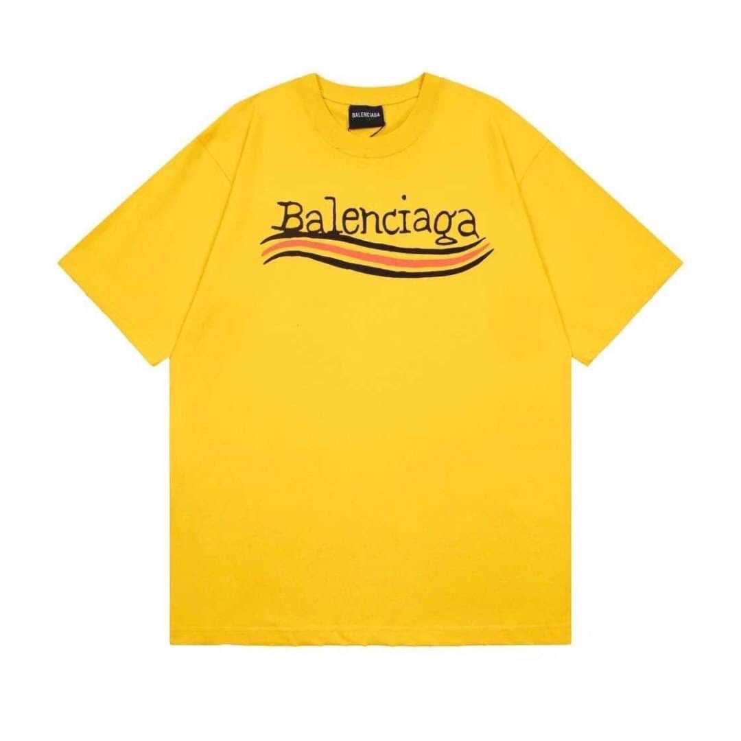 BALENCIAGA YELLOW LOGO T-SHIRT เสื้อยืดคอกลมแขนสั้น แบรนด์บาลองเซียก้า
