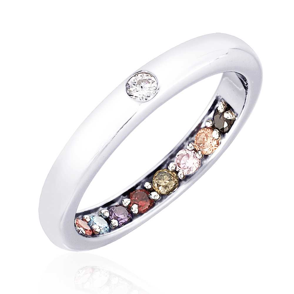 แหวนพูนทรัพย์พลอยนพเก้า เสริมดวง เงินแท้ 925 ประดับเพชรสวิส CZ รุ่น RS2266-RR เคลือบทองคำขาว