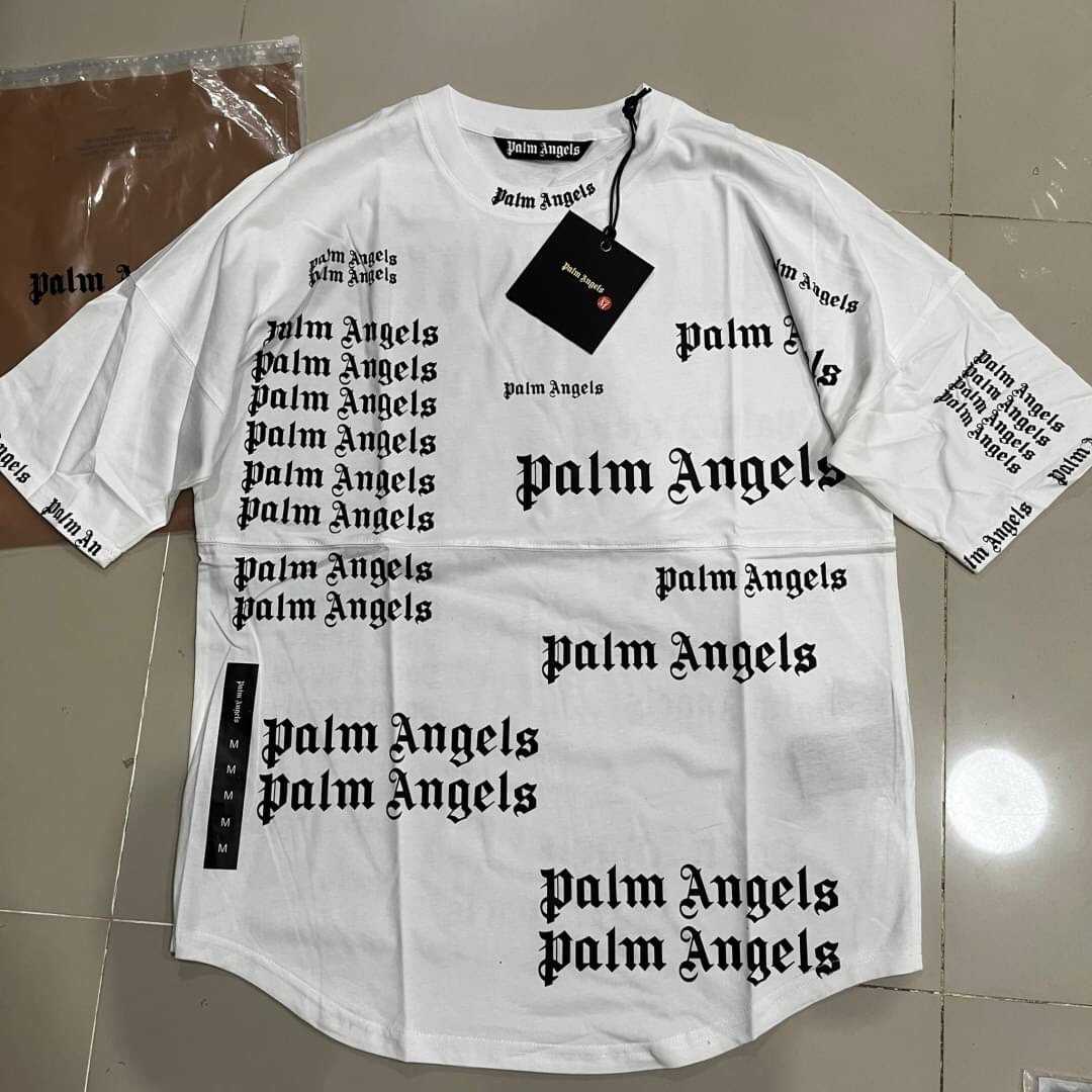 PALM ANGELS COTTON JERSEY ULTRA LOGO OVER TEE IN BLACK/WHITE เสื้อยืดคอกลมแขนสั้น แบรนด์ปาล์มแองเจิล