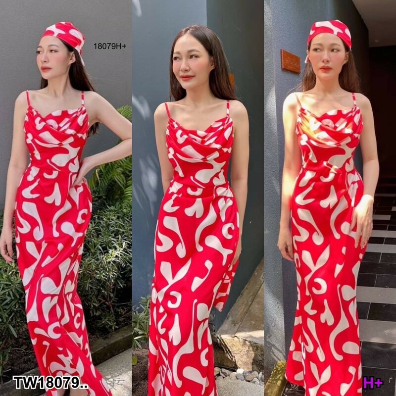 The Perfect Ladies ชุดเดรส เดรสสายเดี่ยวยาว คอแต่งถ่วงคอ พิมพ์ลาย ..