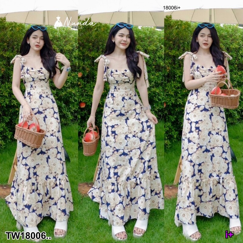 The Perfect Ladies ชุดเดรส แม็กซี่เดรสยาว ผูกไหล่ กระโปรงหางปลาลายดอกไม้ ..