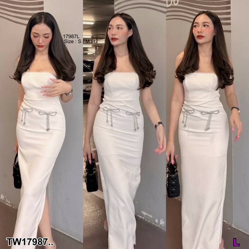 The Perfect Ladies ชุดเดรส เดรสเกาะอกยาว แต่งริบบิ้นเงิน ..