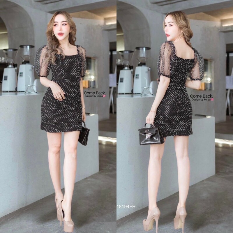 The Perfect Ladies ชุดเดรส DRESS เดรสแต่งมุ้งลายจุดแขนพอง .