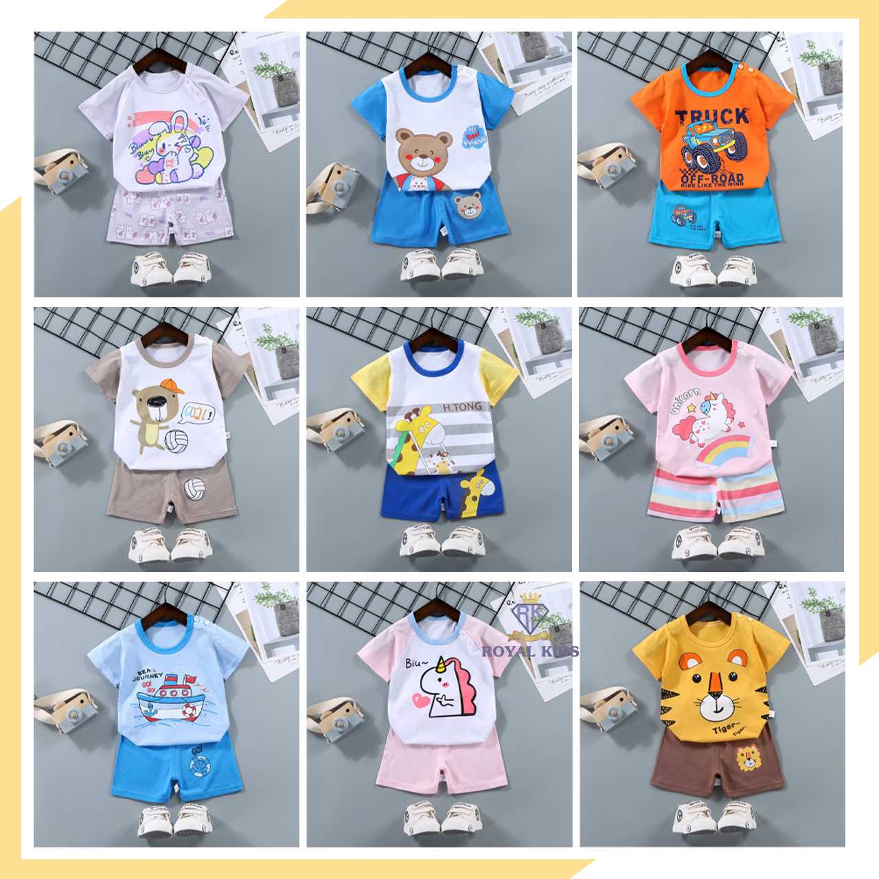 F0048 เสื้อผ้าเด็ก เซ็ต2ชิ้น เสื้อยืดคอกลม+กางเกงขาสั้น ชุดเด็กแขนสั้น  อายุ 6-24 เดือน