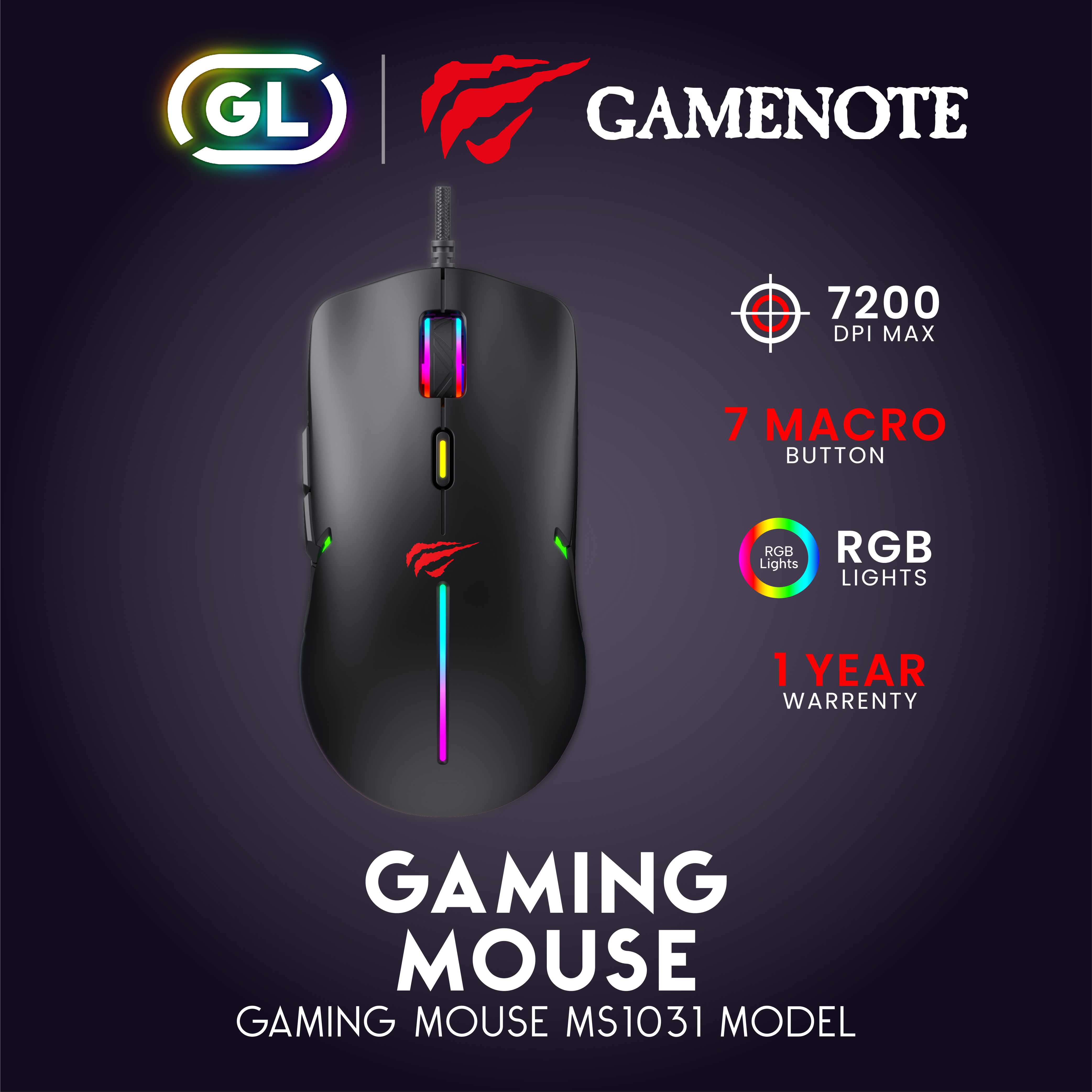 Gamenote Gaming mouse รุ่น MS1031  macro เม้าส์เกมมิ่ง สำหรับเล่นเกมส์ มีไฟ RGB