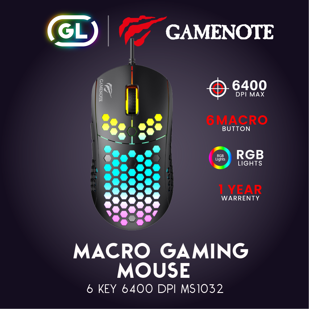 Gamenote Macro Gaming mouse RGB เมาส์เกมมิ่งมาโคร 6 Key ไฟ RGB Backlit GM 1032 800-6400DPI