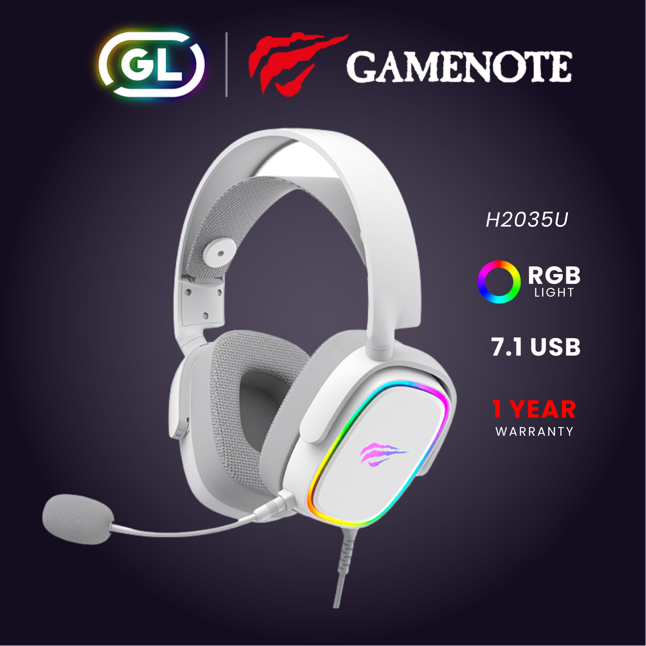 Gamenote Gaming Headphone 7.1 USB หูฟังเกมมิ่ง 3D surround  RGB streamer lighting effect รุ่น H2035U