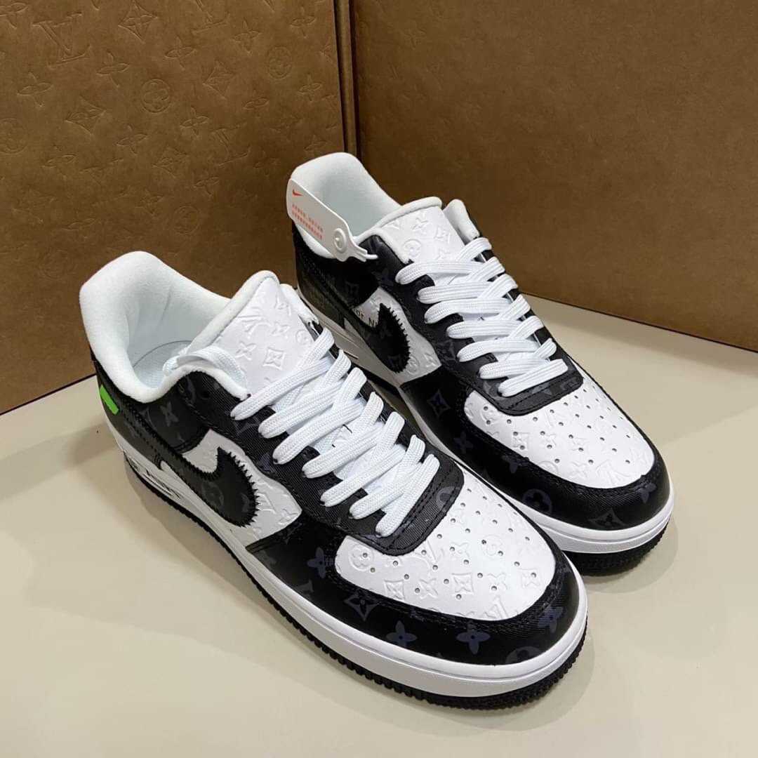 LOUIS VUITTON X NIKE AIR FORCE 1 BLACK รองเท้าผ้าใบแบบผูกเชือก แบรนด์หลุยส์วิตตอง ไนกี้