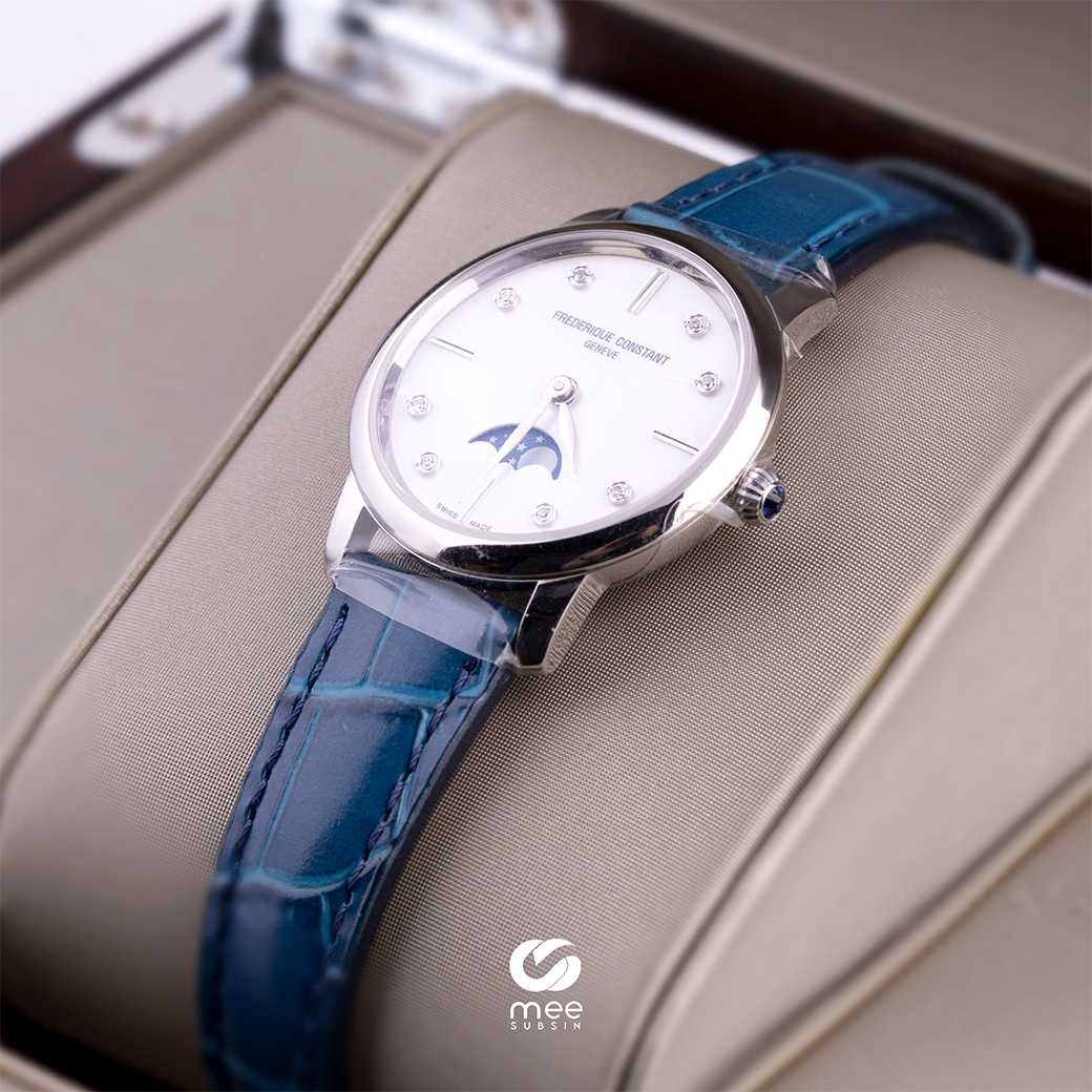 Frederique Constant Slimline Ladies Moonphase Quartz 30mm Diamonds, Blue FC206MPWD1S6