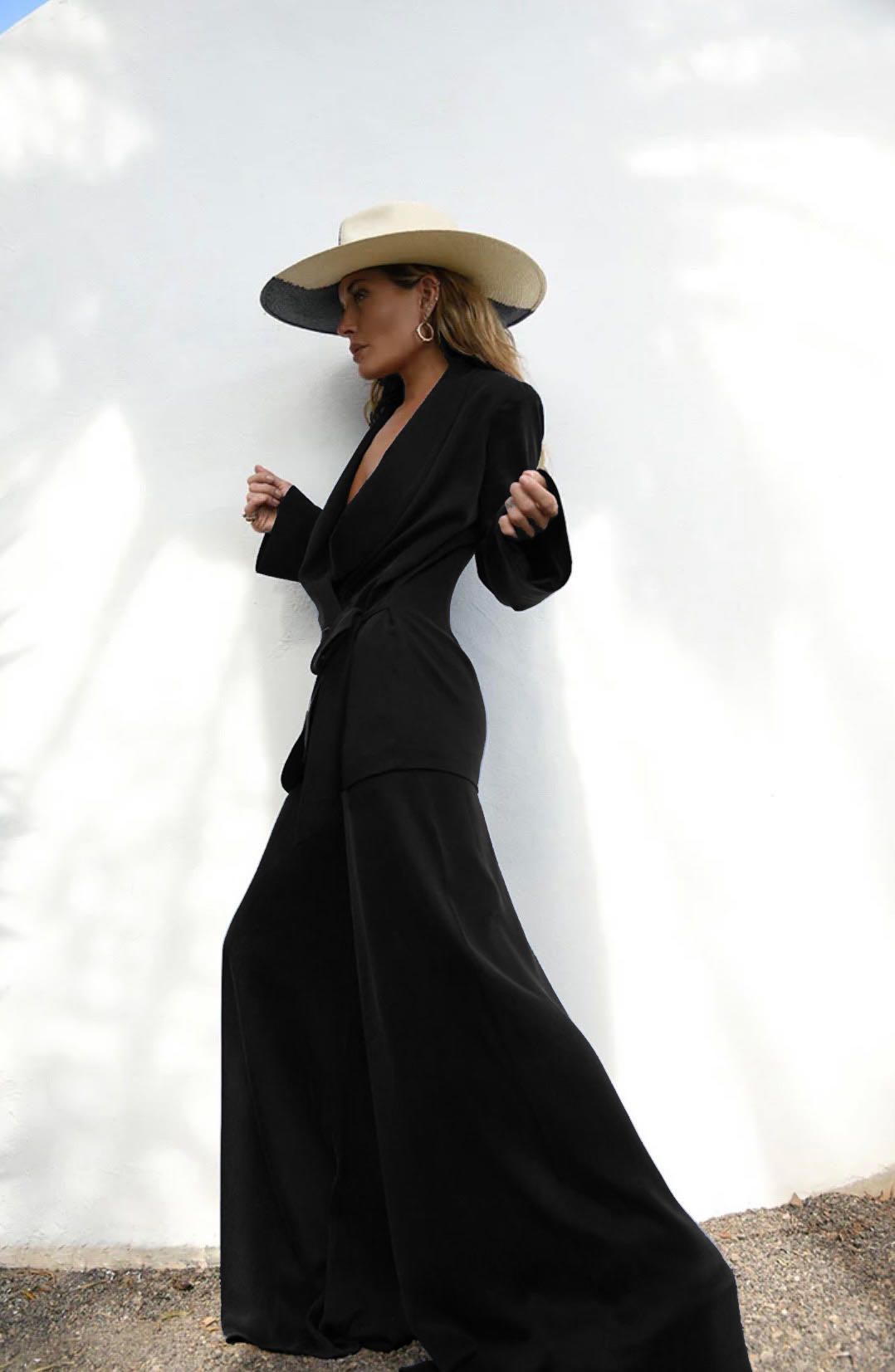 Black wrapover waist tie Blazer