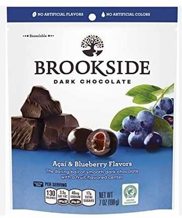 brookside dark chocolate รส  Acai&blueberry Gluten Free Net:198 g. BBF.10/2025