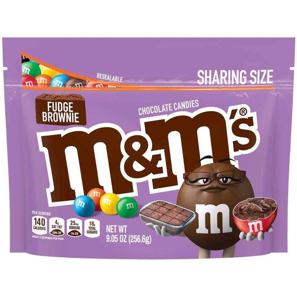 M&M's Chocolate Candy fudge brownie Sharing Size Net: 256.9 g.