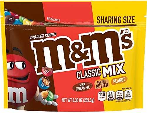 M&M's Chocolate Candymix Sharing Size Net: 235.3 g.