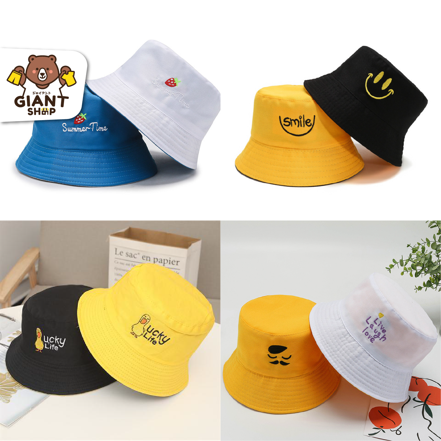 GIANTSHOP Bucket หมวกบักเก็ต ปักลาย Unisex (H-802)