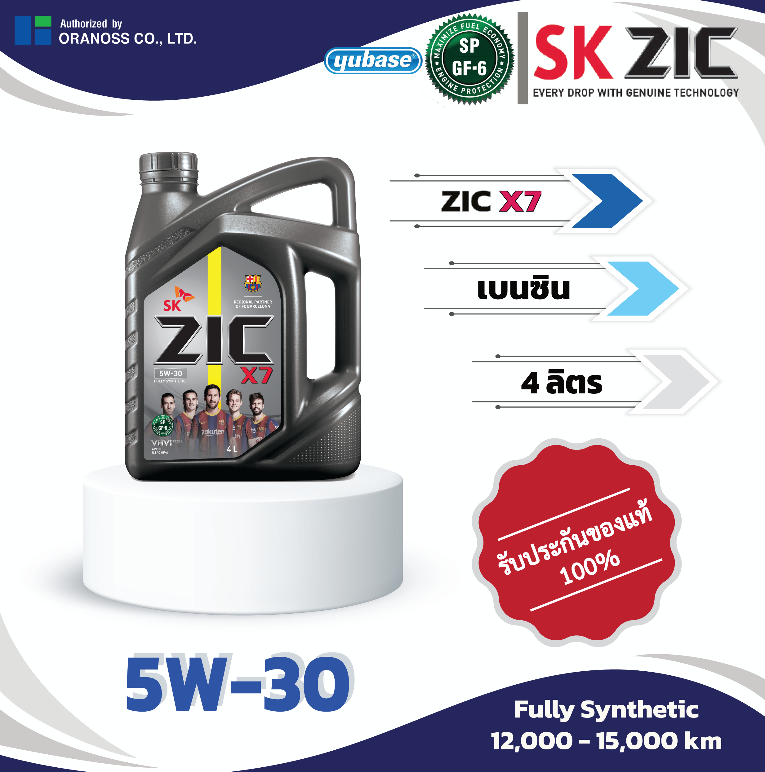 ZIC X7 5W-30 4L น้ำมันเครื่องสังเคราะห์แท้