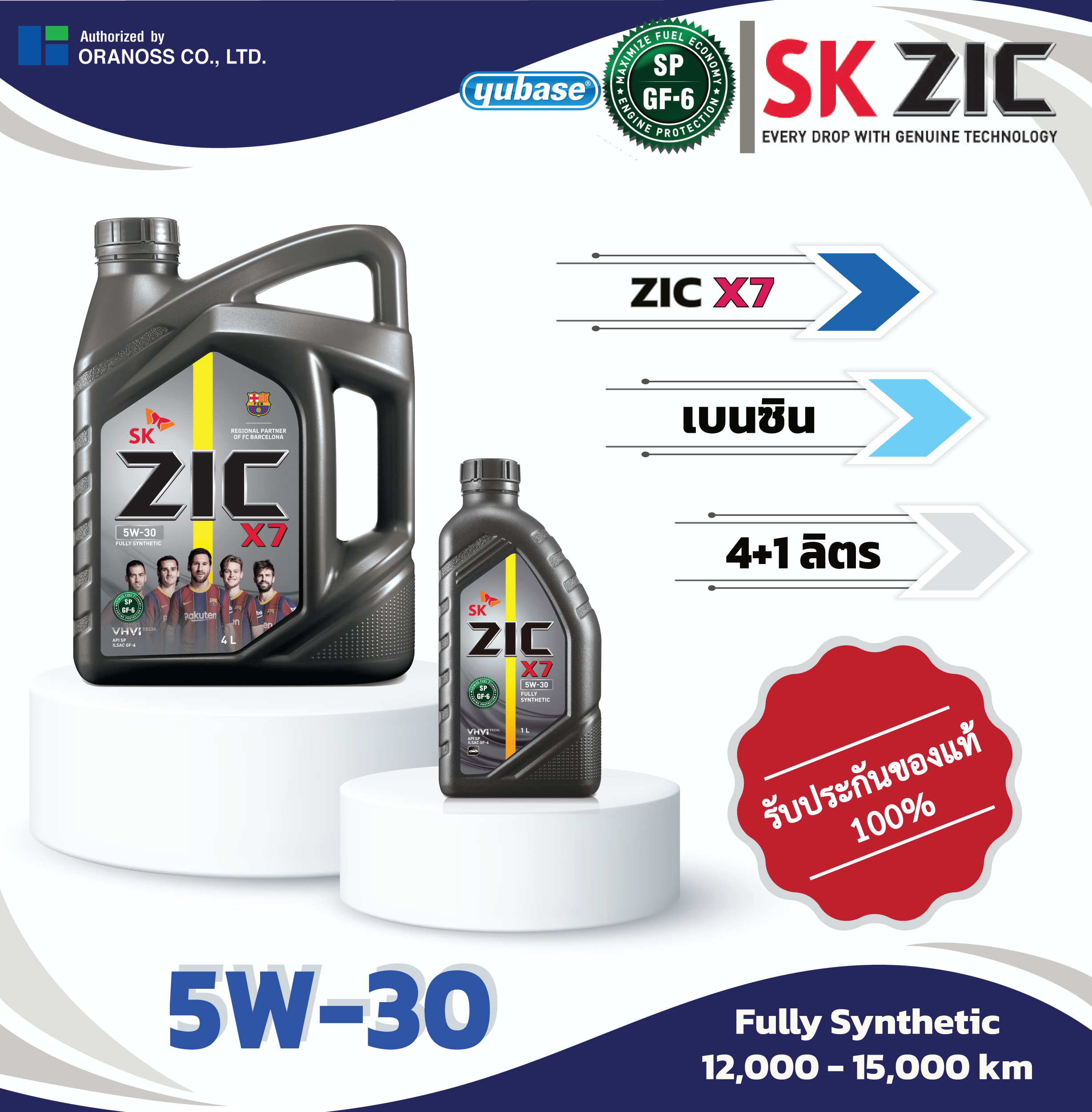 ZIC X7 5W-30 5L น้ำมันเครื่องสังเคราะห์แท้