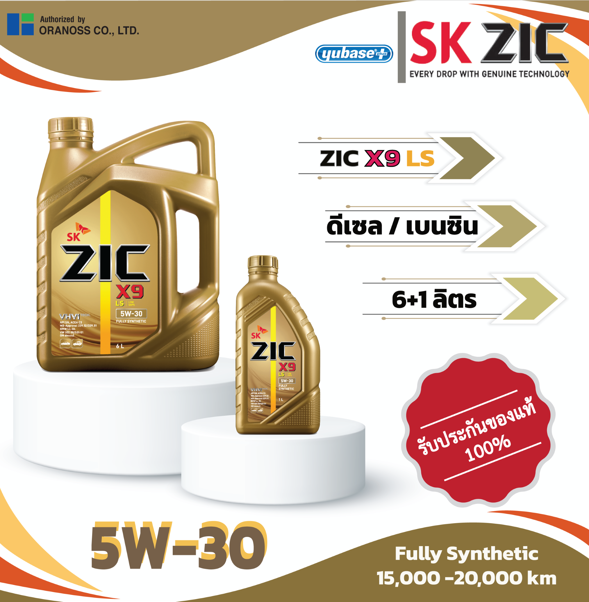 ZIC X9 LS 5W-30 7L น้ำมันเครื่องสังเคราะห์แท้