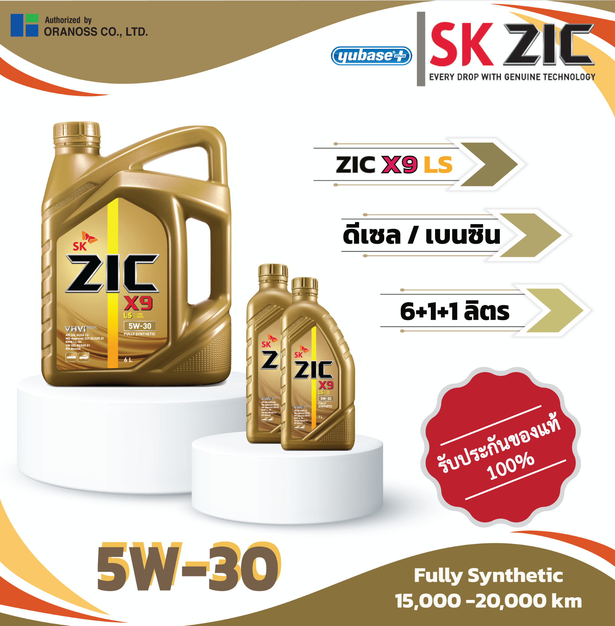 ZIC X9 LS 5W-30 8L น้ำมันเครื่องสังเคราะห์แท้