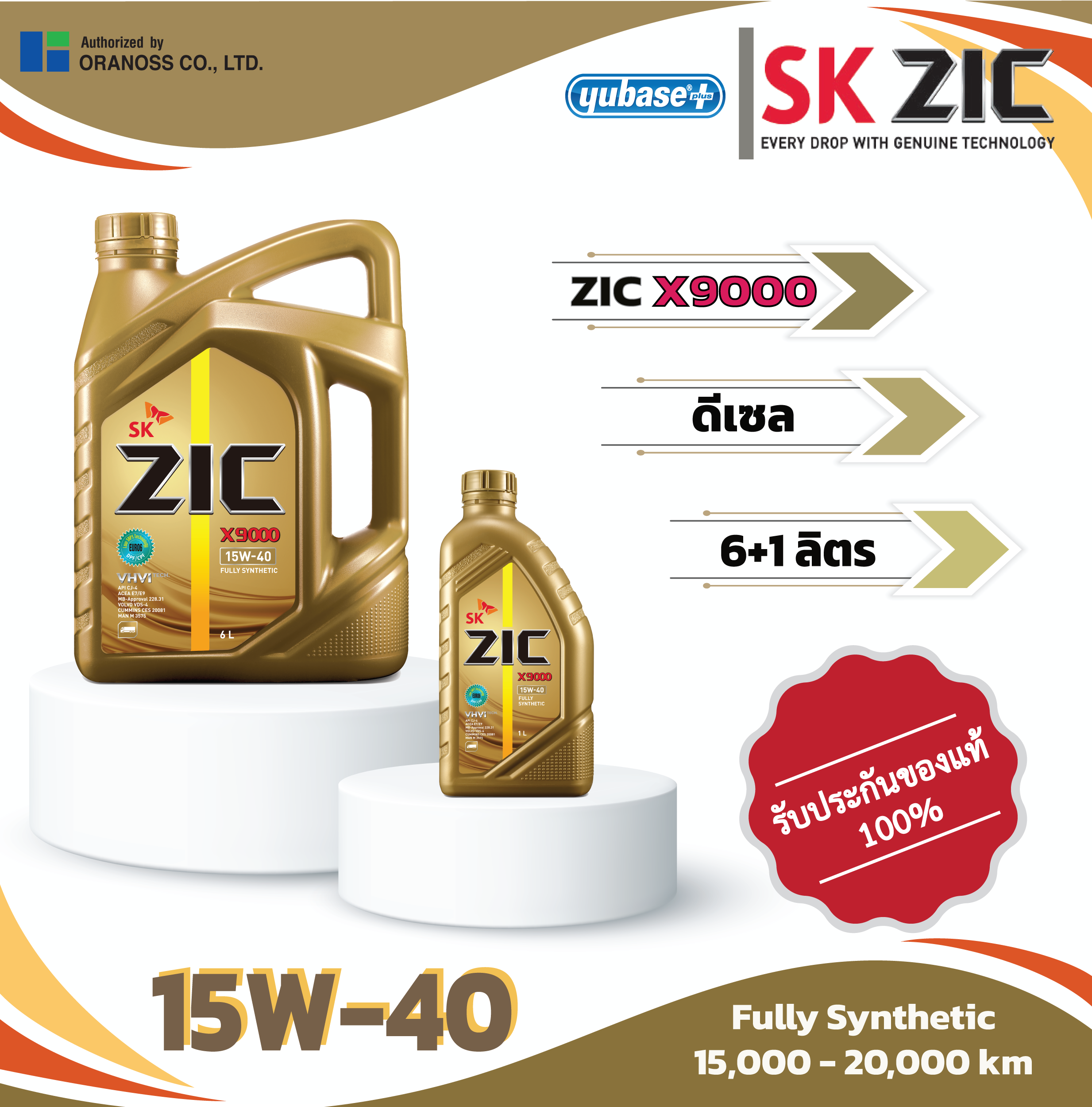 ZIC X9000 15W-40 7L น้ำมันเครื่องสังเคราะห์แท้