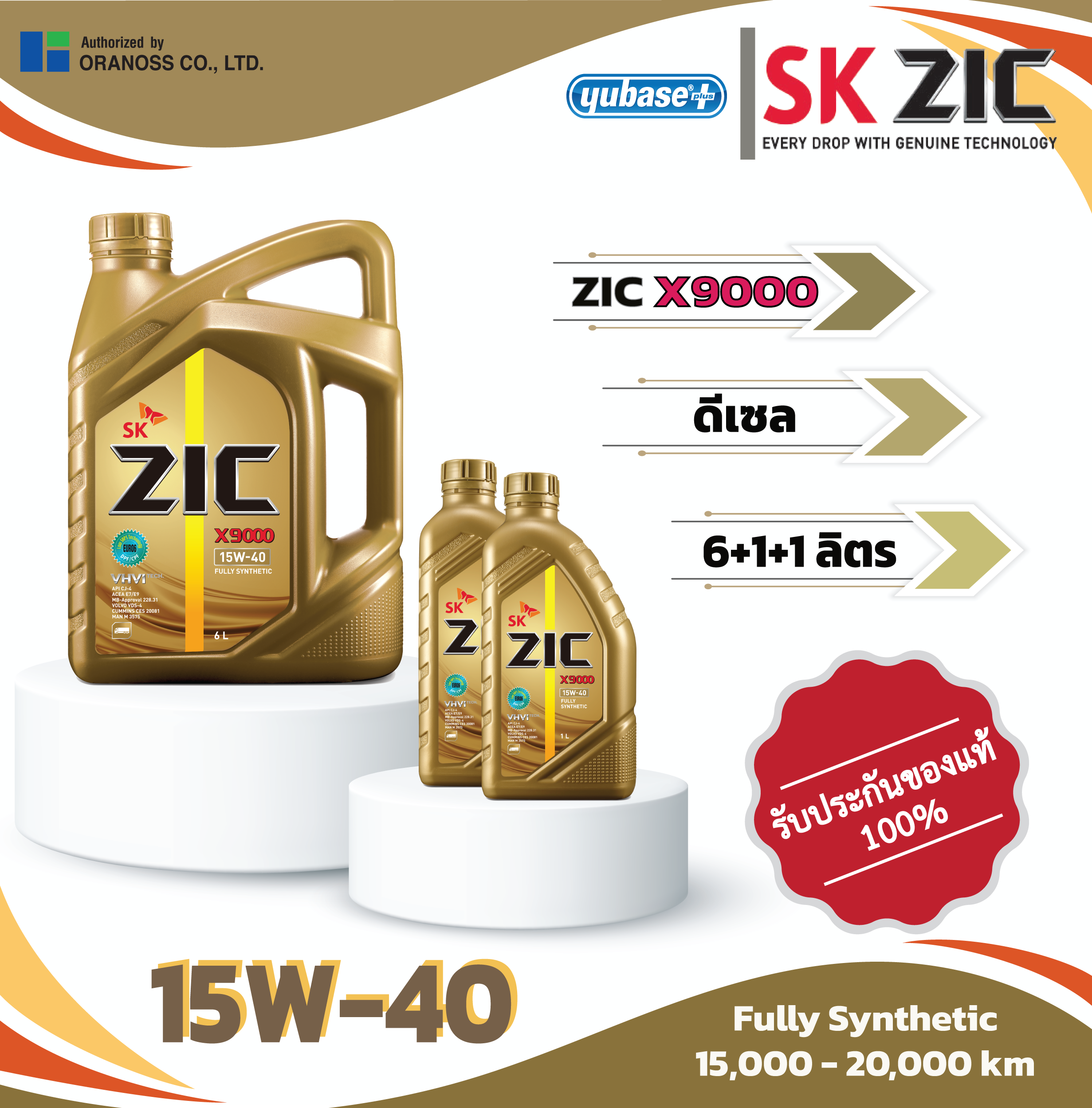 ZIC X9000 15W-40 8L น้ำมันเครื่องสังเคราะห์แท้