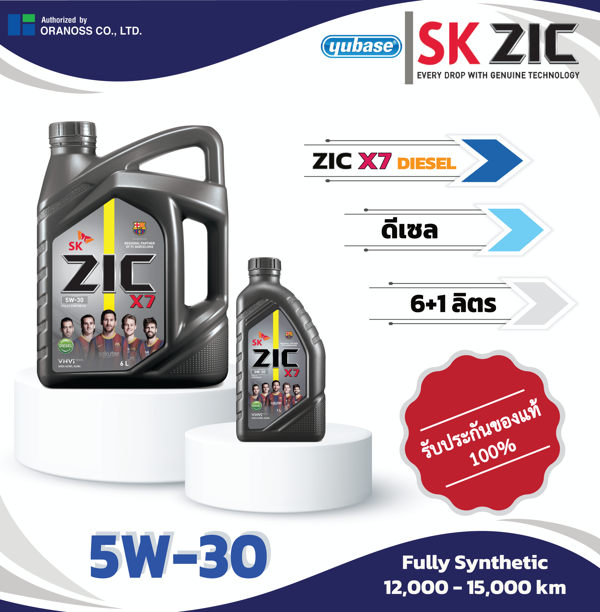 ZIC X7 ดีเซล 5W-30 7L น้ำมันเครื่องสังเคราะห์แท้