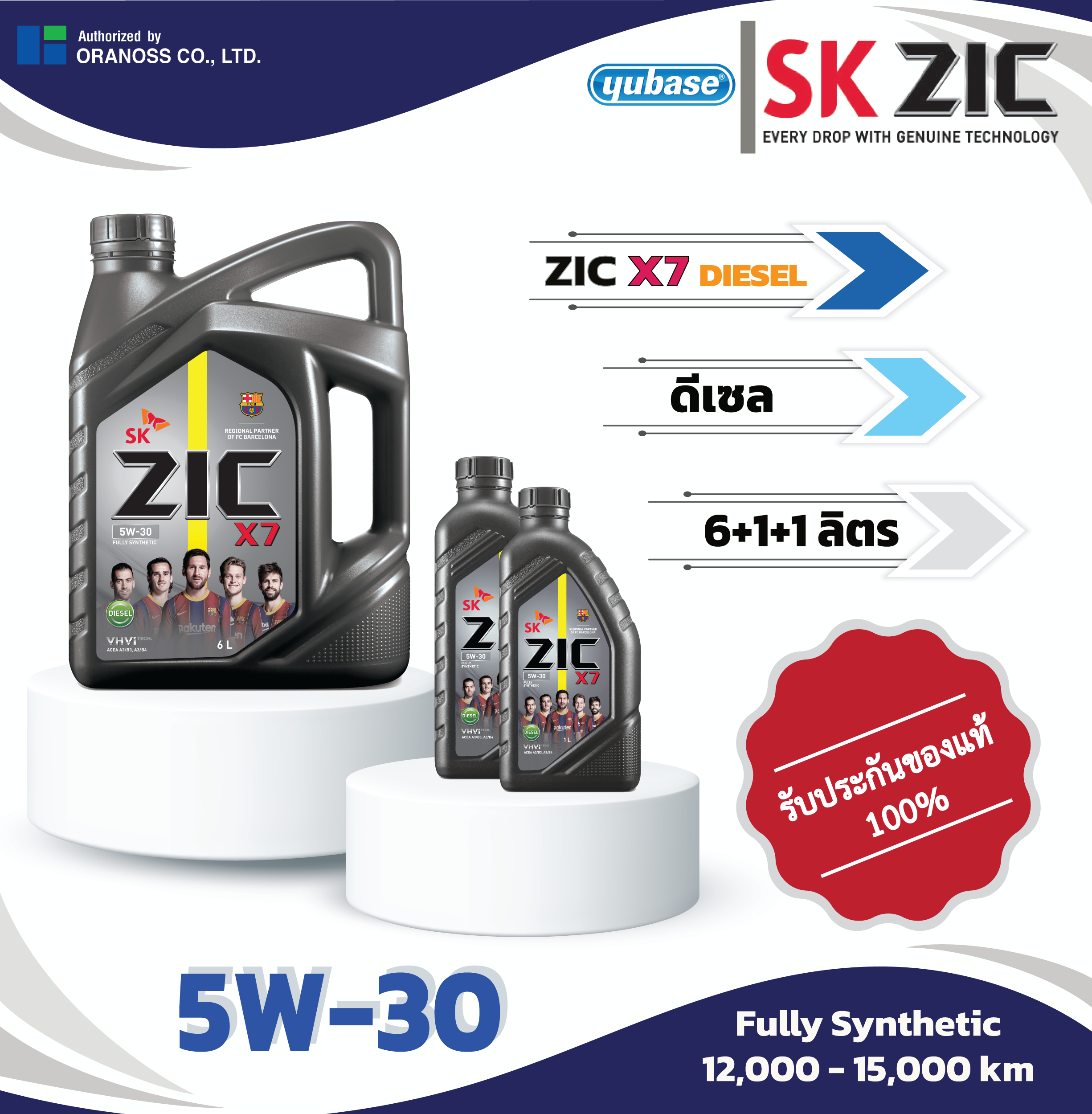 ZIC X7 ดีเซล 5W-30 8L น้ำมันเครื่องสังเคราะห์แท้