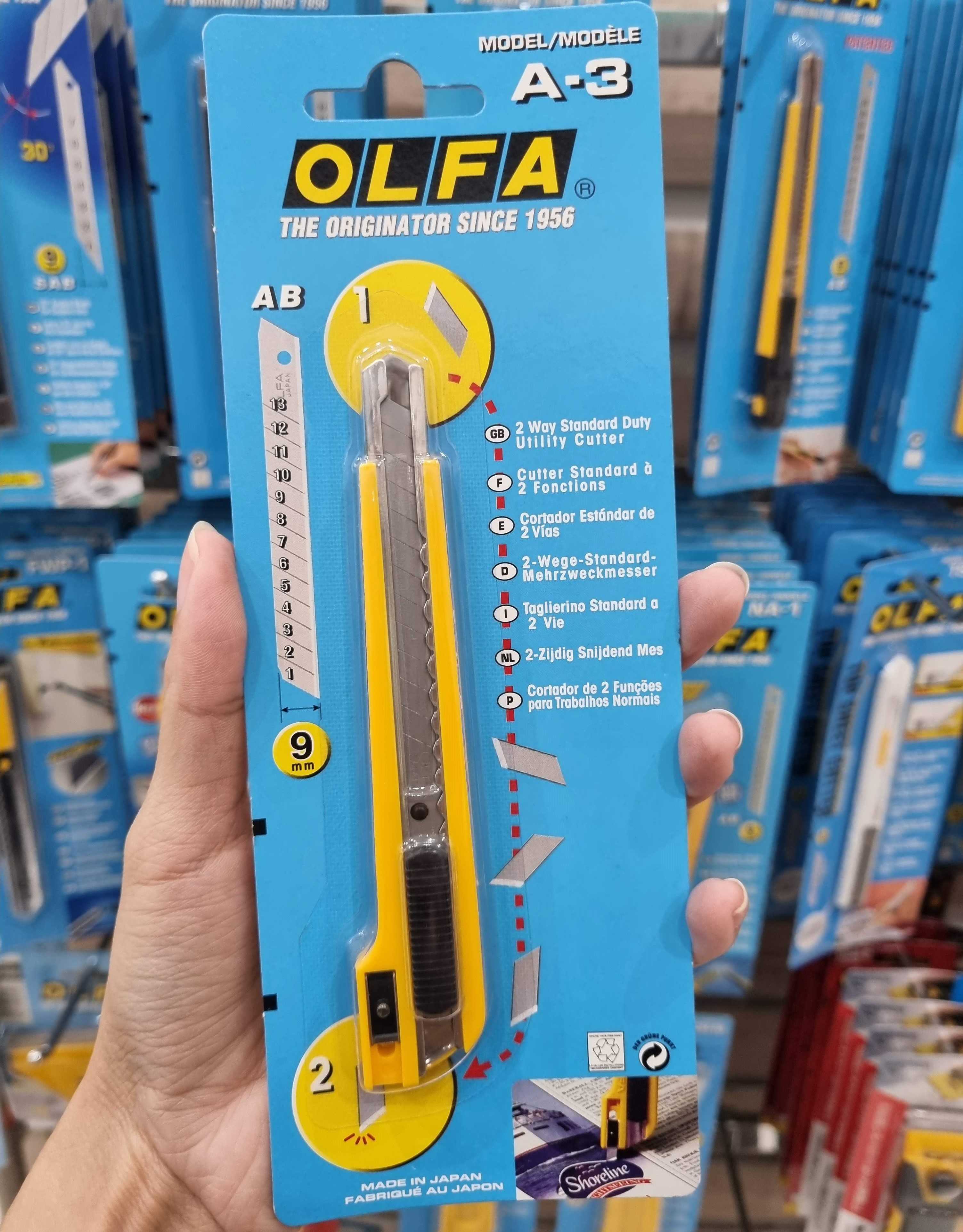 OLFA มีดคัตเตอร์ A-3 ขนาด 9 มม.พร้อมระบบใบมีดหลายใบ งานตัดวอลเปเปอร์ งานฝีมือ