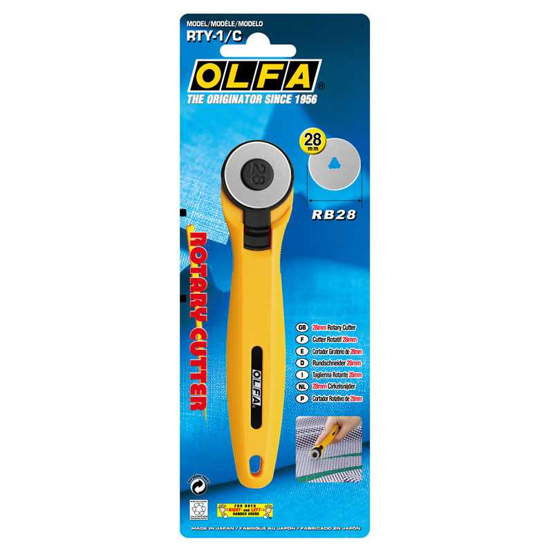 คัทเตอร์โรตารี่ 28 mm. OLFA รุ่น RTY-1/C คัตเตอร์ สำหรับงานตัดผ้า/หนัง ลูกกลิ้งตัดผ้า