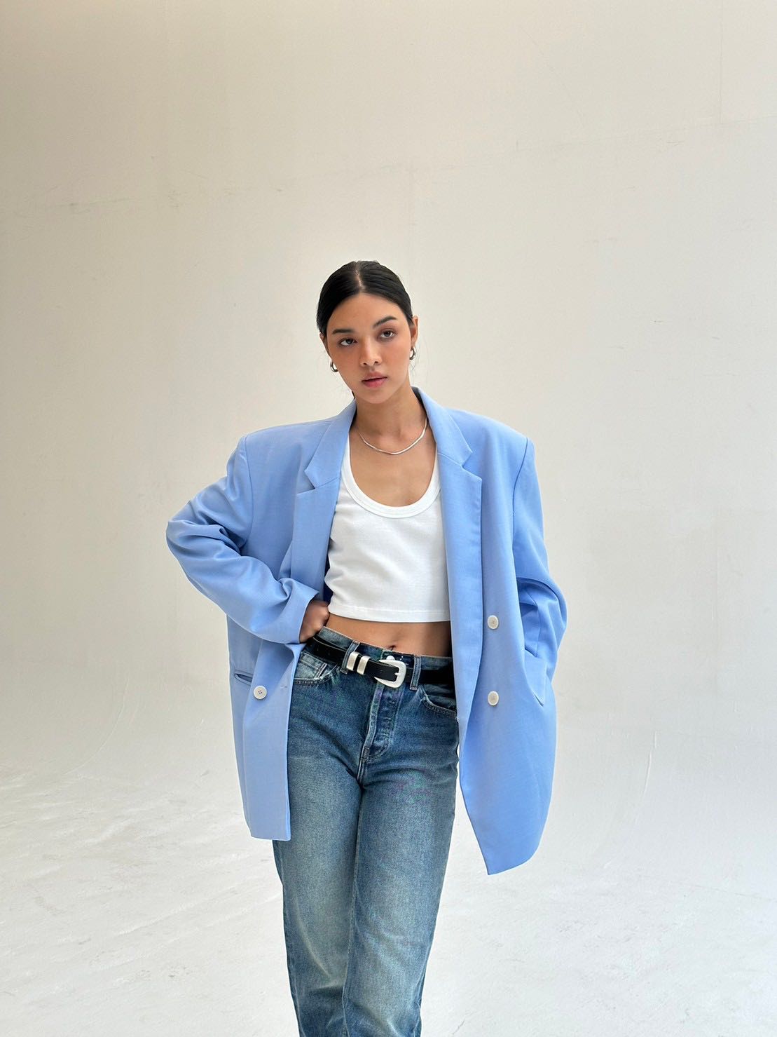 Baby blue oversized blazer clearance