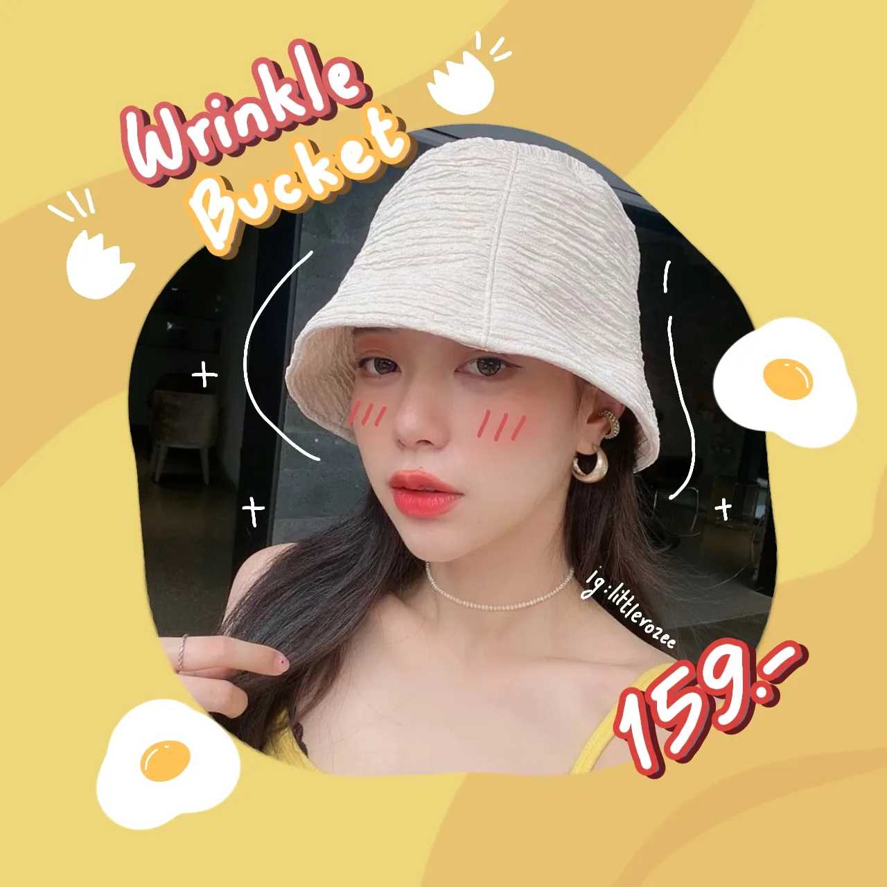 Littlerozee - Wrinkle bucket หมวกบักเก็ตสไตล์เกาหลี หมวกแฟชั่น