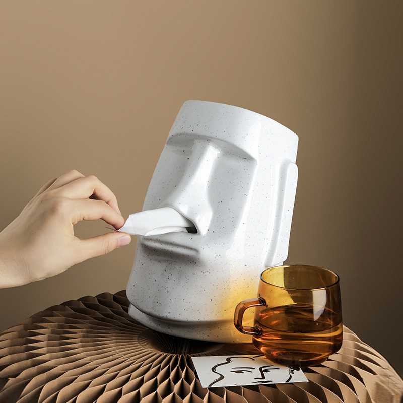 Pre- โมไอ ใส่ทิชชู่ Moai Raraku ตกแต่งห้อง มินิมอล กล่องทิชชู่ สุดคิ้วท์ สไตล์นอร์ดิก