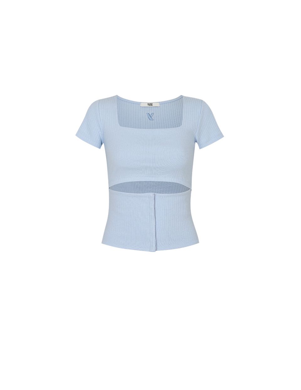 (PRE,รวมส่ง) SQUARE NECK CUT OUT SNAP TOP - LIGHT BLUE /YUSE