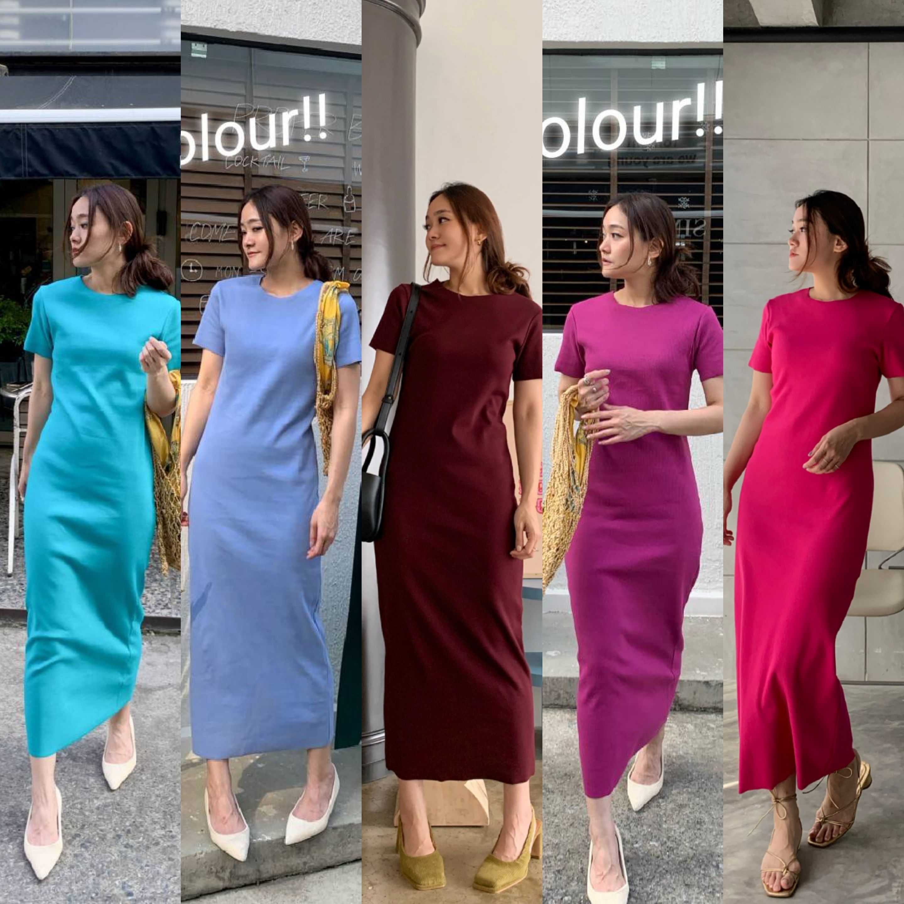 Ribbed Maxi dress  #5864 เดรสผ้ายืดเนื้อร่อง