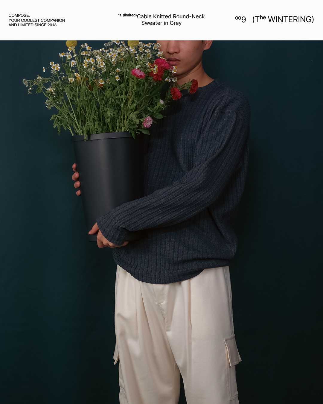FW22/11 Cable Knitted Round-Neck Sweater in Grey