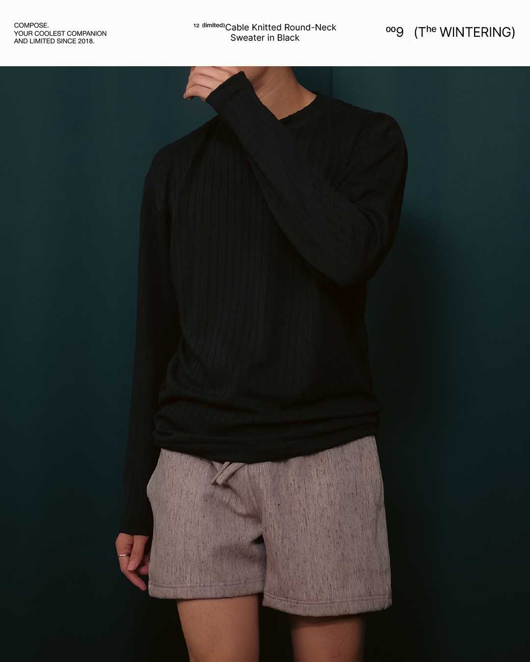FW22/12 Cable Knitted Round-Neck Sweater in Black