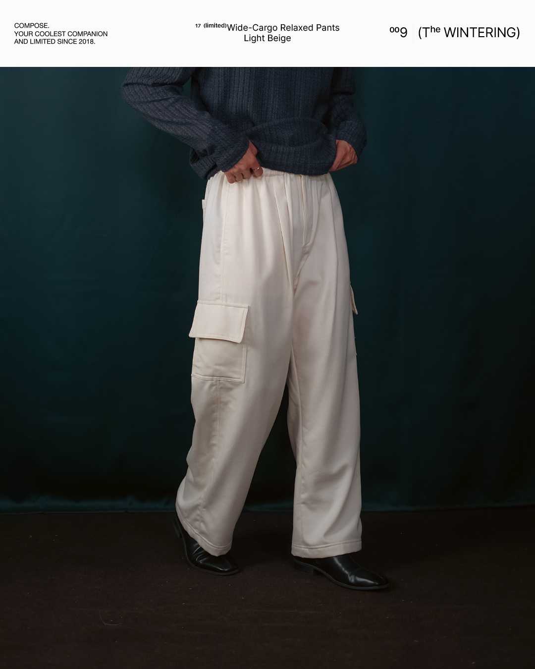 FW22/17 Wide-Cargo Relaxed Pants in Light Beige