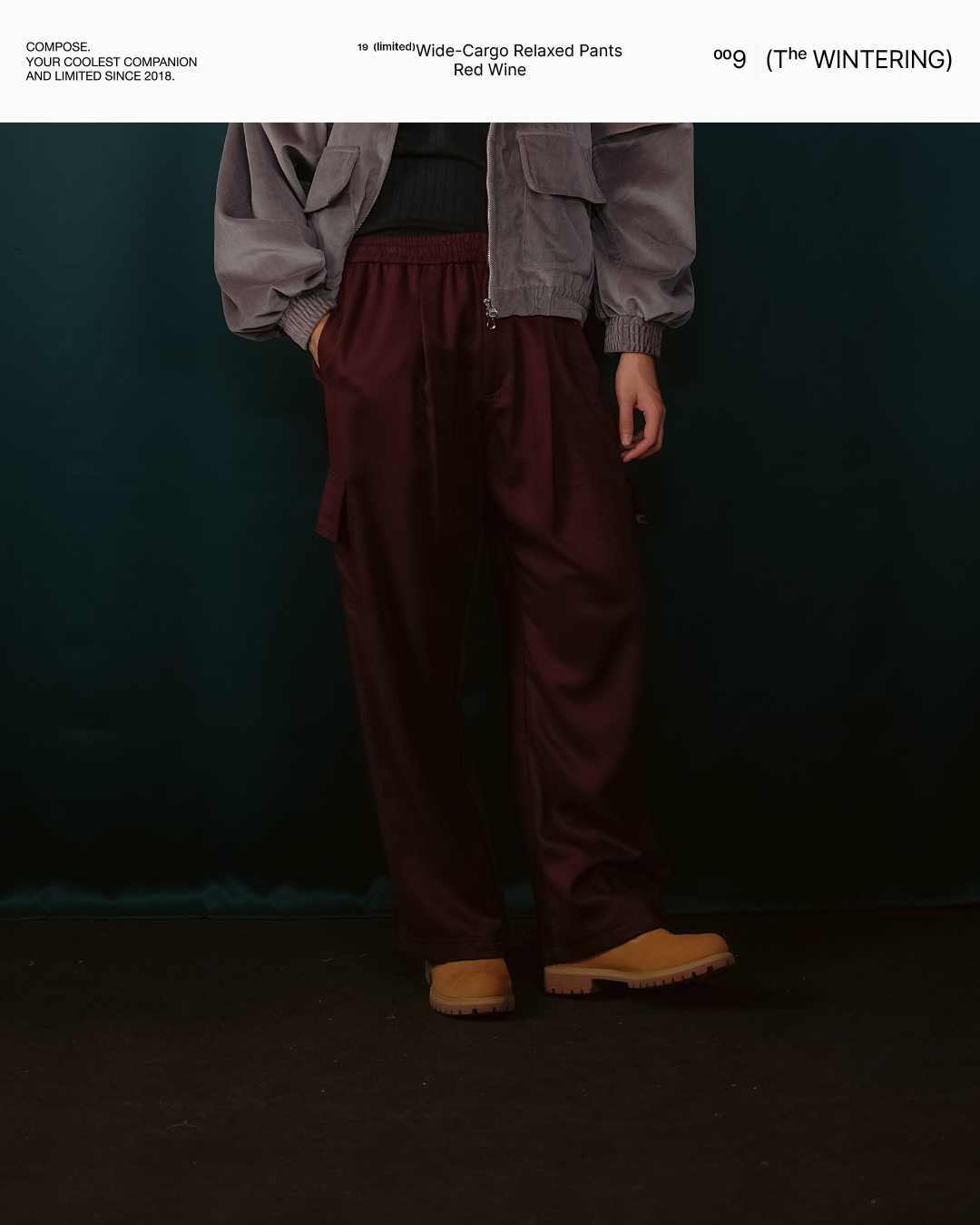 FW22/19 Wide-Cargo Relaxed Pants in Red Wine