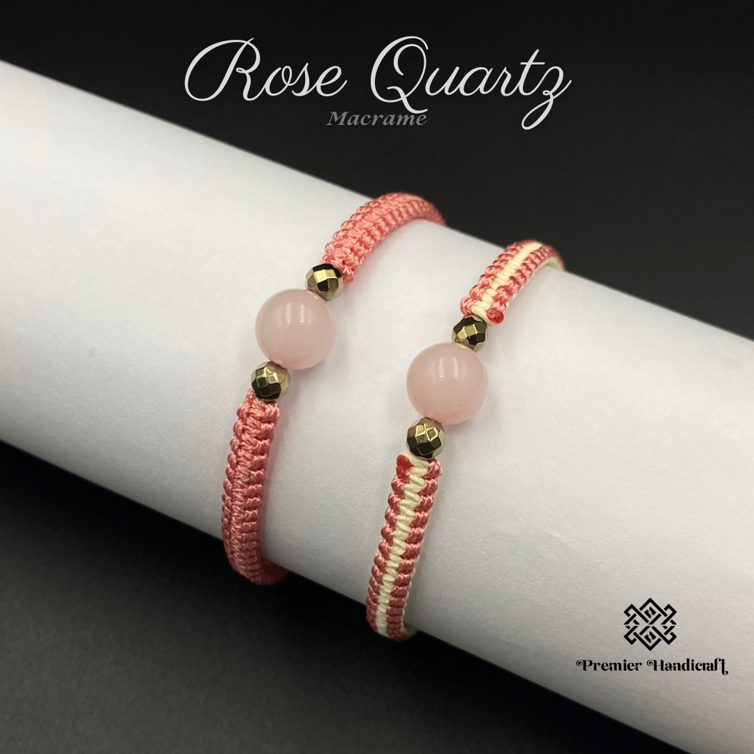 Rose Quartz Macrame สร้อยข้อมือหินนำโชคเชือกถัก กำไลหินมงคลเชือกถัก (เมตตา เห็นอกเห็นใจ ให้อภัย)