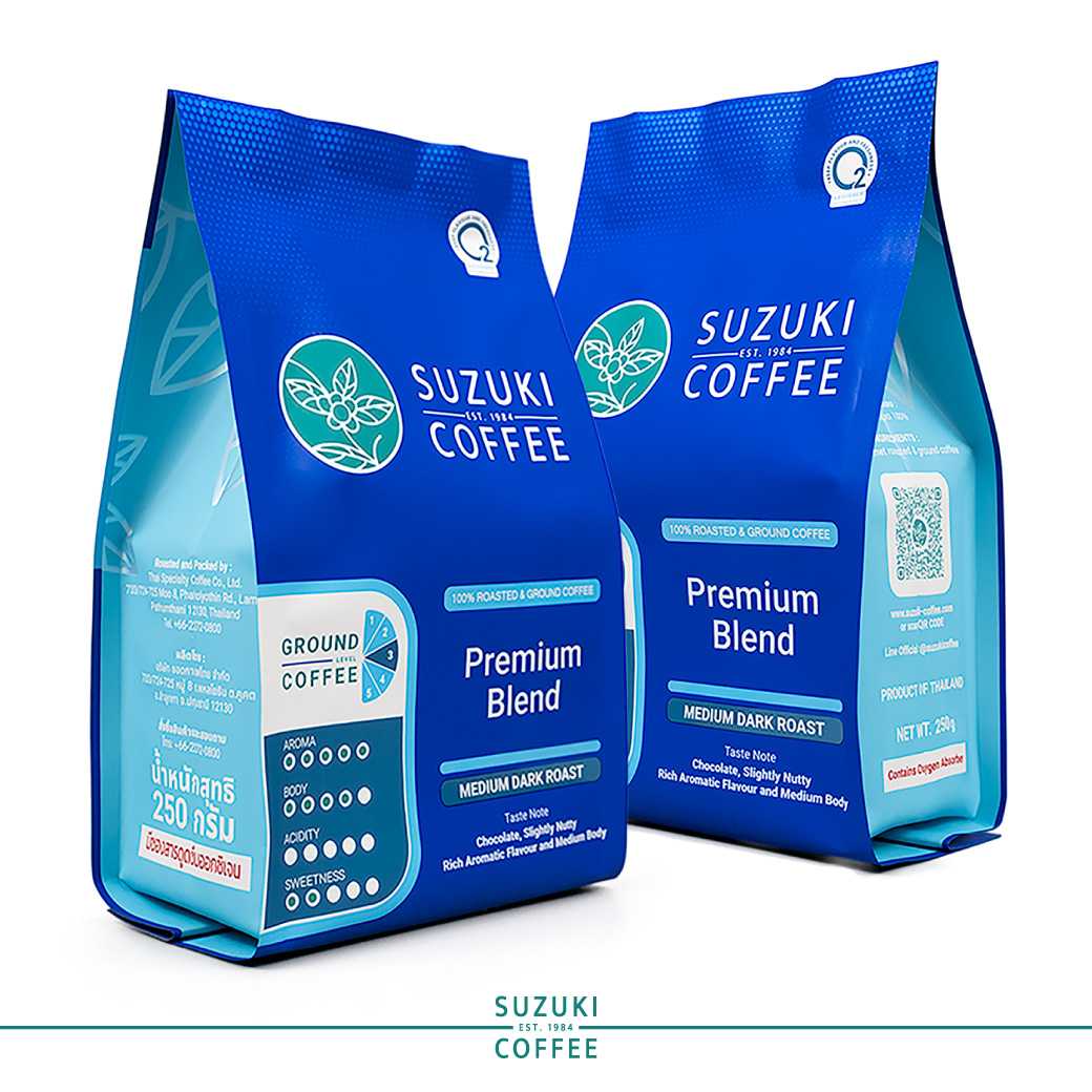 [แพ็คคู่] กาแฟคั่วบด Premium Blend คั่วเข้ม