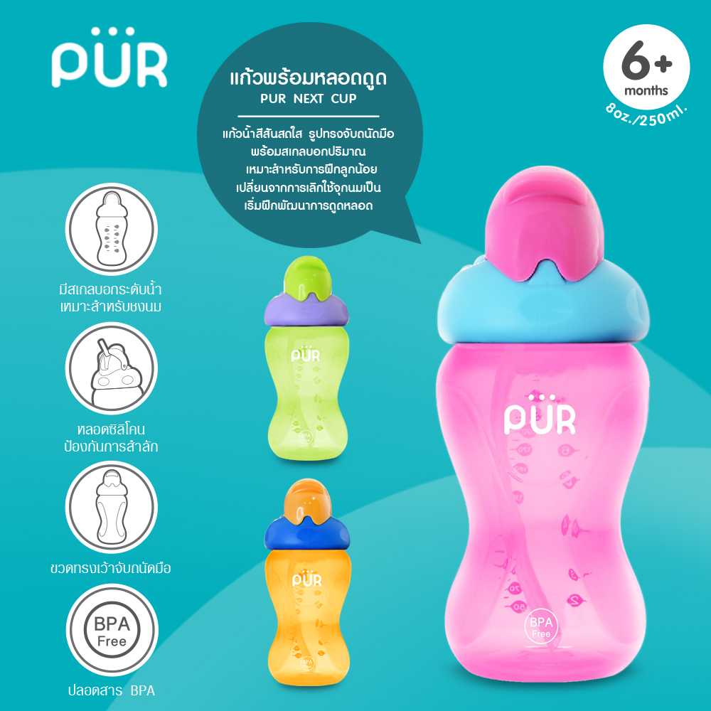 แก้วพร้อมหลอดดูด รุ่น Flip Flap ขนาด 8 ออนซ์/250มล.Pur