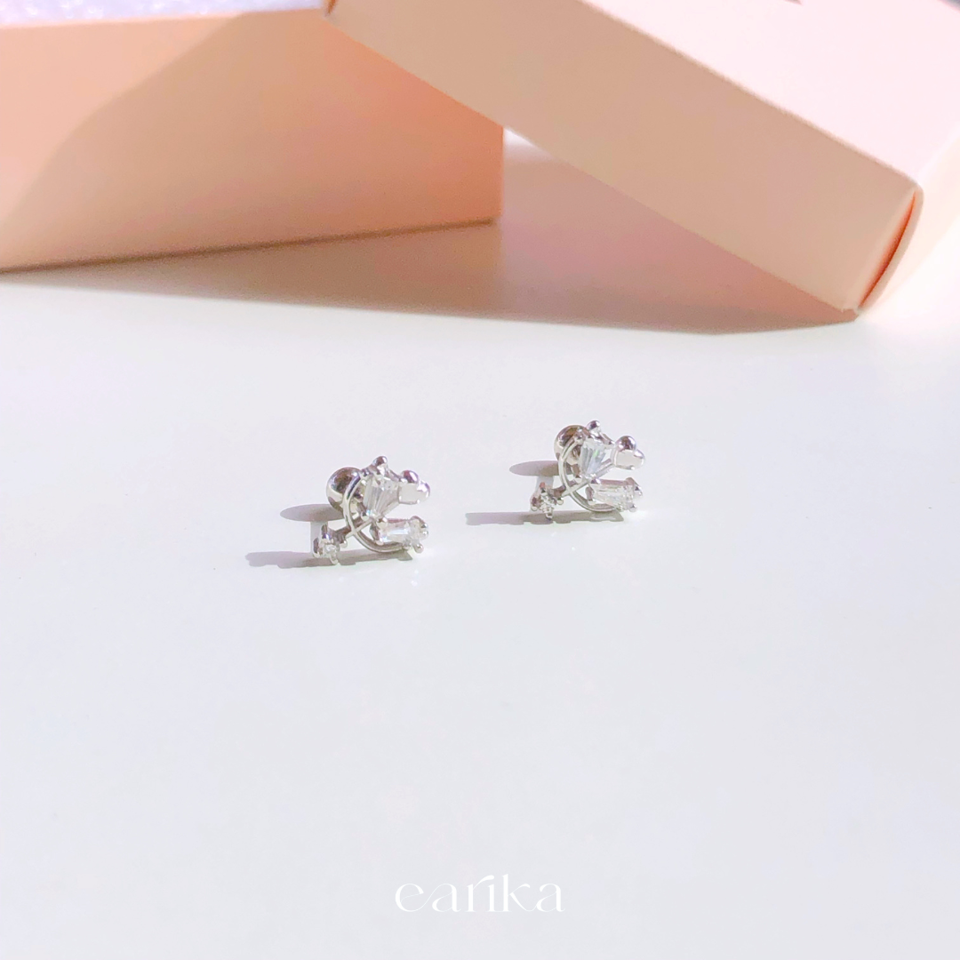 earika.earrings - crystal heart arrow piercing จิวหูธนูหัวใจเงินแท้(ราคาต่อชิ้น)เหมาะสำหรับคนแพ้ง่าย