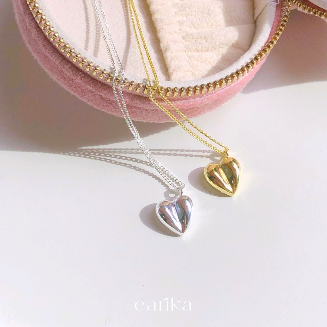 earika.earrings - bubble fold soul necklace สร้อยคอจี้หัวใจพับเงินแท้ S92.5 ปรับขนาดได้
