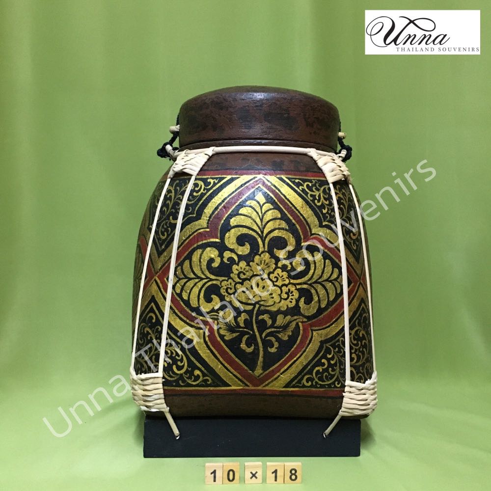 ภาพเพ้นท์มือ กระติบล้านนา งานศิลปะ งานฝีมือ bamboo container 10x18”